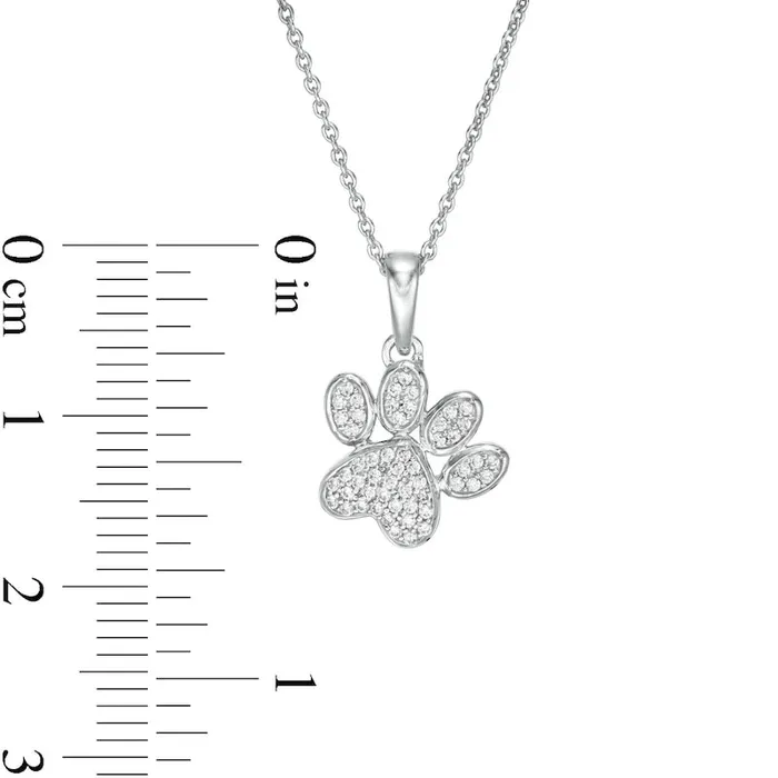 013 CT TW Natural Diamond Tilted Paw Print Pendant in 10K White Gold Goldia Necklaces