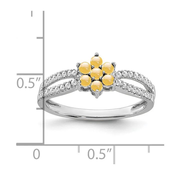 14k White Gold Citrine and Real Diamond Floral Ring Goldia Rings