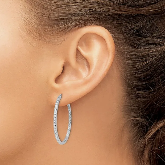 14k White Gold Real Diamond InOut Hoop Earrings Goldia Earrings