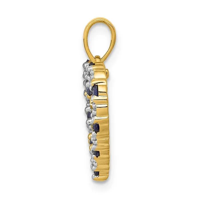 14K Yellow Gold Real Diamond and Sapphire Heart Pendant Goldia Necklaces