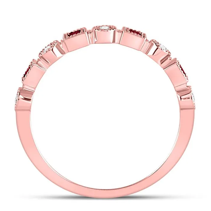 gndatlanta Rings 10k Rose Gold Princess Ruby Diamond Square Dot Milgrain Stackable Band Ring 18 Cttw