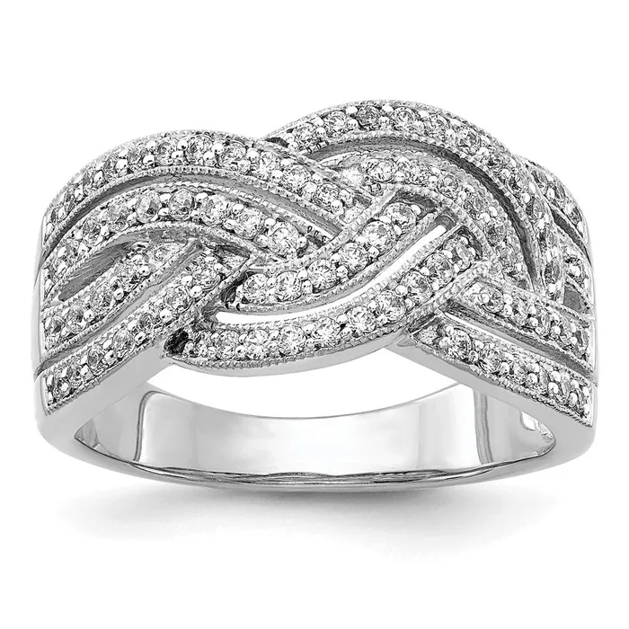 Goldiacom Rings 14k White Gold Woven Real Diamond Ring