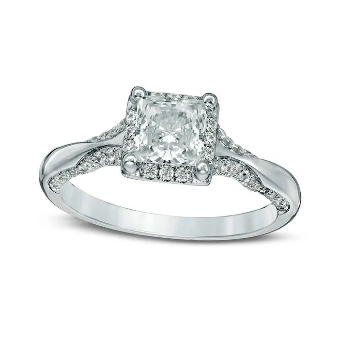 Goldia Previously Owned 125 CT TW PrincessCut Natural Diamond Frame Engagement Ring in Solid 14K White Gold Rings