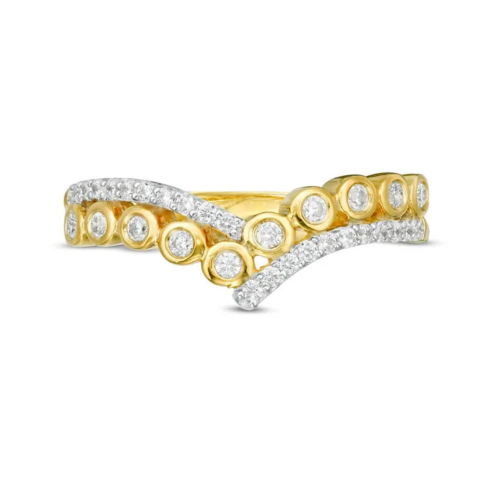 Goldia Rings 020 CT TW Natural Diamond Chevron Double Row Crossover Ring in Solid 10K Yellow Gold Goldia Rings 020 CT TW Natural Diamond Chevron Double Row Crossover Ring in Solid 10K Yellow Gold