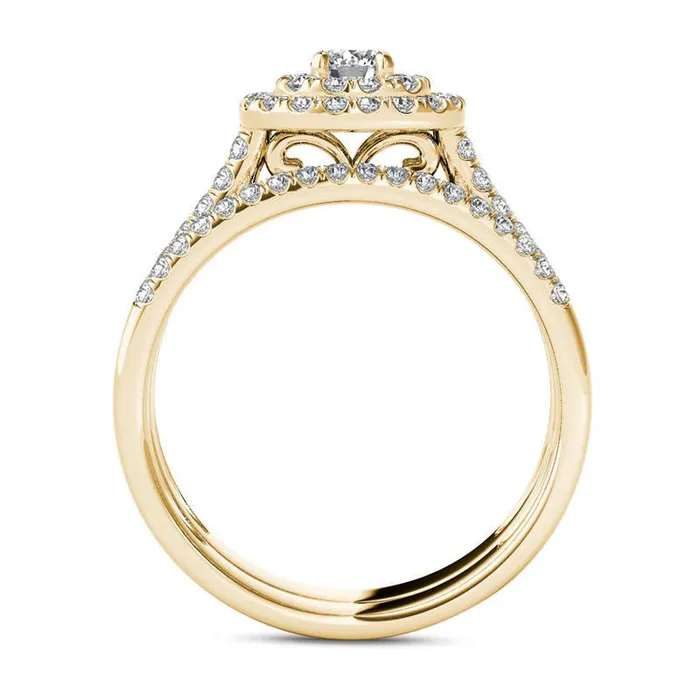 Goldia Rings 10 CT TW Natural Diamond Double Frame MultiRow Bridal Engagement Ring Set in Solid 14K Gold