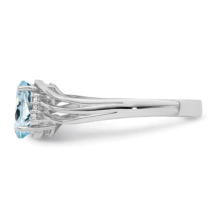 Goldia Rings Sterling Silver Rhodium Plated Diamond and Aquamarine Oval Ring