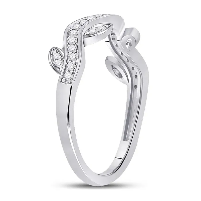 Rings gndatlanta 14k White Gold Round Diamond Vine Floral Stackable Band Ring 16 Cttw