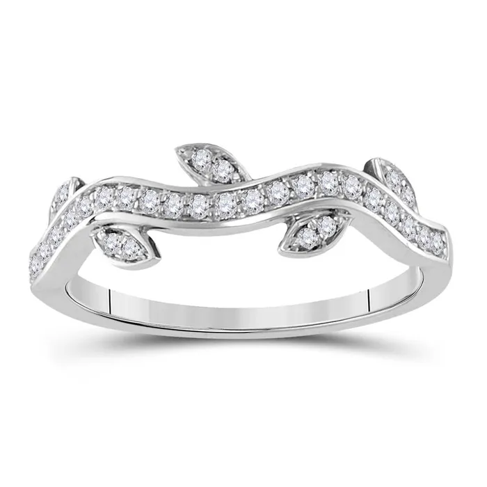 Rings gndatlanta 14k White Gold Round Diamond Vine Floral Stackable Band Ring 16 Cttw