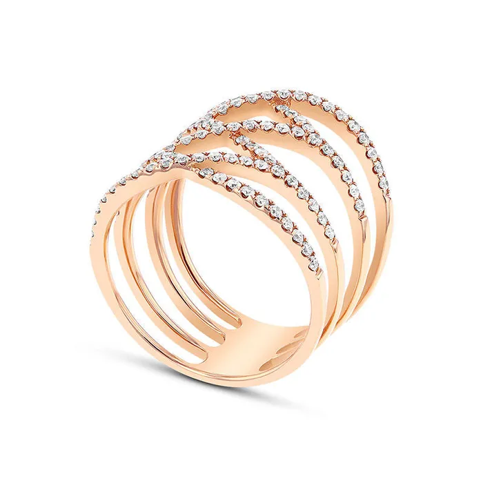 Rings Goldia 063 CT TW Natural Diamond Crossover Open Shank Ring in Rose Solid 18K Gold Size 7 HSI2