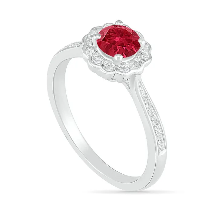 Rings Goldia 52mm LabCreated Ruby and White Sapphire Frame Tapered Shank Flower Ring in Sterling Silver