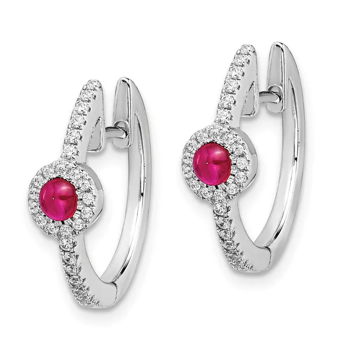 Solid 14k White Gold Simulated CZ and Cabochon Ruby Earrings Goldia Earrings