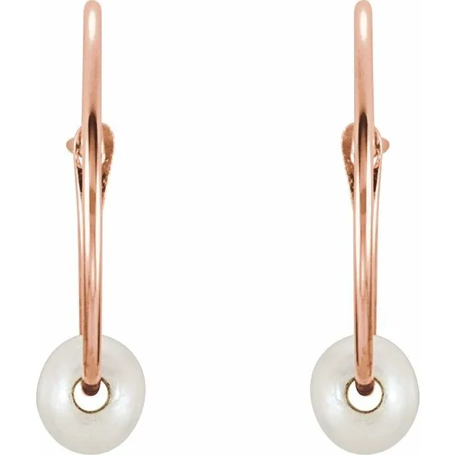 14K Rose Gold Youth Freshwater Cultured Pearl Huggie Earrings TreasureFineJewelers Earrings