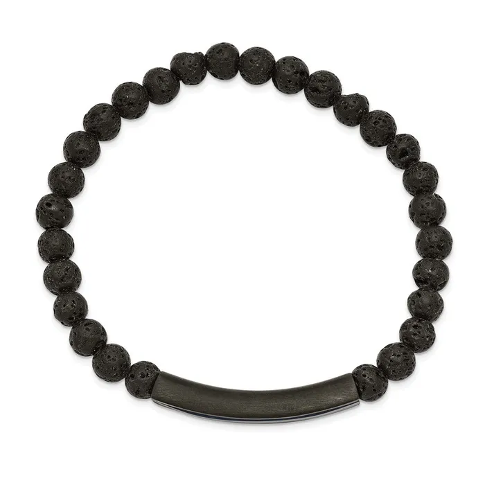 Bracelets TreasureFineJewelers Chisel Stainless Steel Brushed and Polished Black and Blue IPplated with 6mm Lava Stone Beaded Stretch Bracelet