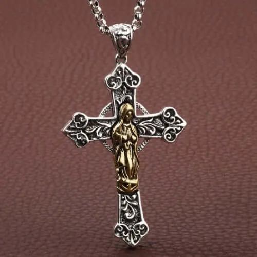 Necklaces Trendolla Jewelry S925 Silver Personalized Vintage Virgin Mary Cross Virgencita Necklace