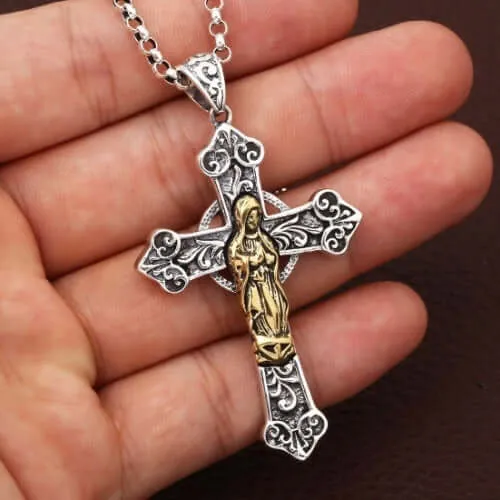 Necklaces Trendolla Jewelry S925 Silver Personalized Vintage Virgin Mary Cross Virgencita Necklace
