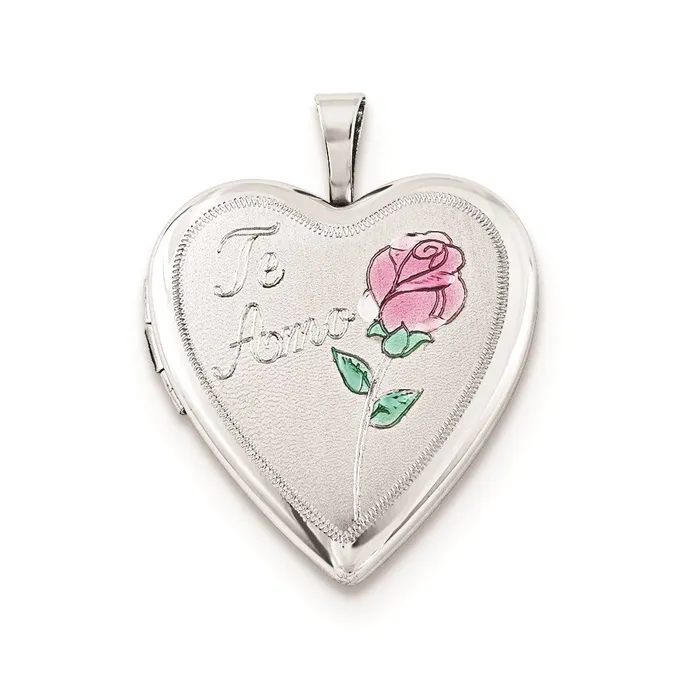 Sterling Silver 20mm Enameled Rose Te Amo Heart Locket TreasureFineJewelers Rings