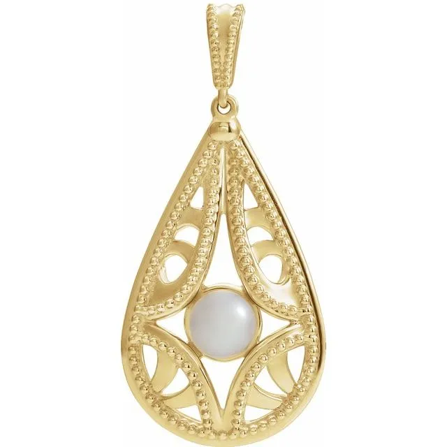 TreasureFineJewelers 14K Yellow VintageInspired Freshwater Cultured Pearl Pendant Necklaces