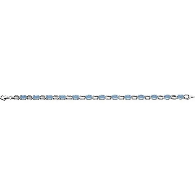 TreasureFineJewelers Bracelets 14K White 7x5 mm Oval Sky Blue Topaz 7 Bracelet