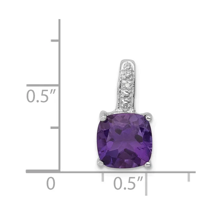 TreasureFineJewelers Necklaces Sterling Silver Rhodium Plated Amethyst and Diamond Pendant