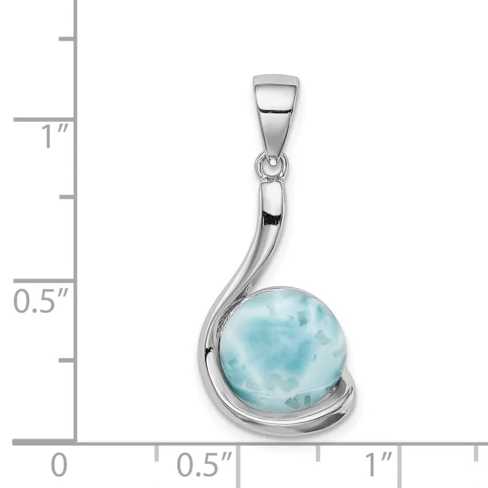 TreasureFineJewelers Necklaces Sterling Silver Rhodiumplated Larimar Swirl Design Pendant