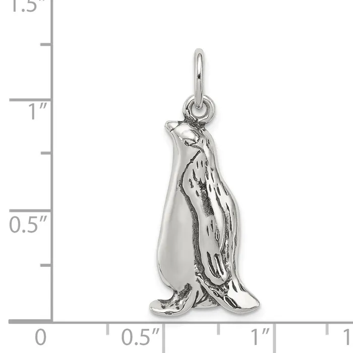 TreasureFineJewelers Rings Sterling Silver Antiqued Penguin Charm