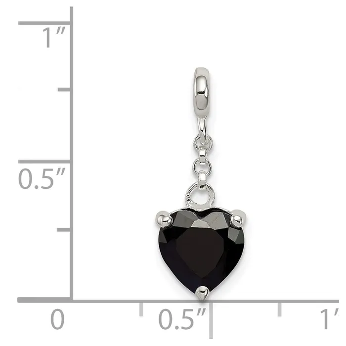 TreasureFineJewelers Rings Sterling Silver Black CZ Heart 12in Dangle Enhancer