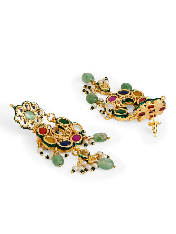 Necklaces Curio Cottage Serene Navratna Jade Drop Necklace Set
