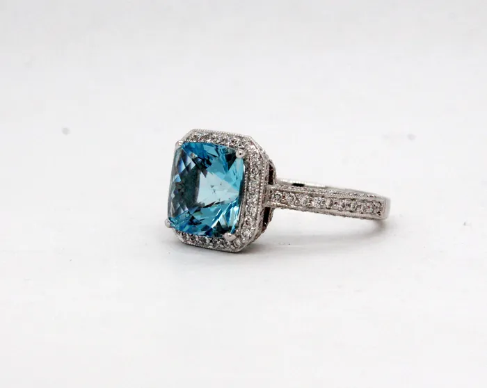 FULLERS PURCHASE FROM PUBLIC Rings 18KW Simon G 345 Ct Aquamarine and 90 Cttw Diamond Ring G in Color a FULLERS PURCHASE FROM PUBLIC Rings 18KW Simon G 345 Ct Aquamarine and 90 Cttw Diamond Ring G in Color a