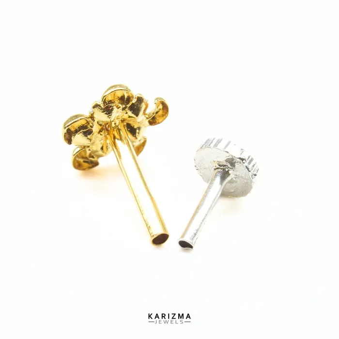 Karizma Jewels Rings 18K Real Gold Indian Women best gifting White CZ Nose stud nose ring Push Pin