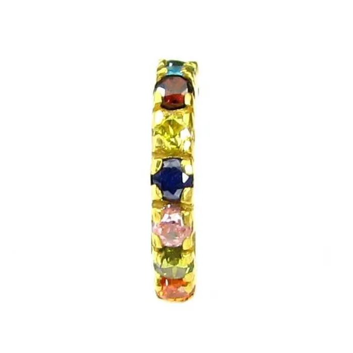 Karizma Jewels Rings Fascinating Solid Casting Multicolor CZ Piercing Nose Hinged Hoop Ring 14k Yellow Gold