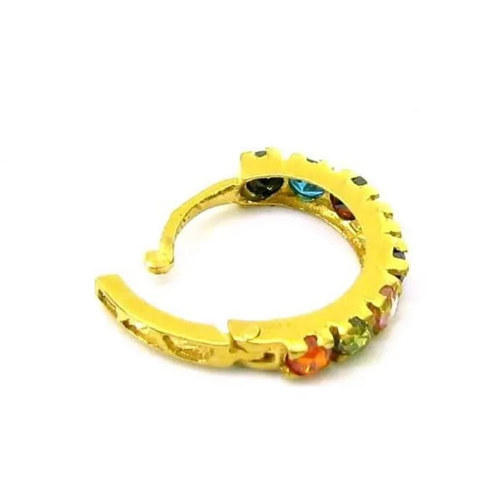 Karizma Jewels Rings Fascinating Solid Casting Multicolor CZ Piercing Nose Hinged Hoop Ring 14k Yellow Gold