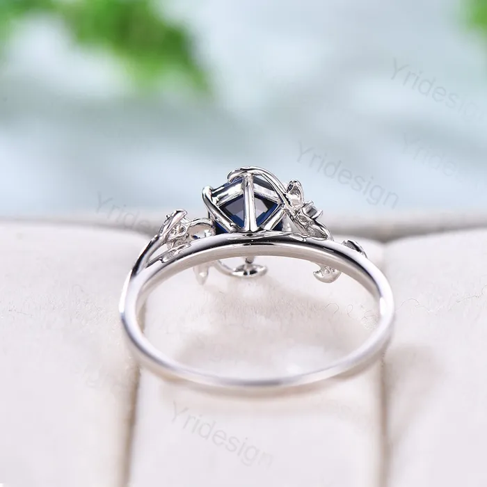 PENFINE Rings Elegant Hexagon Cut Sapphire Ring White Gold Vintage Unique Blue Sapphire Engagement Ring Branch September birthstone Wedding Ring Women PENFINE Rings Elegant Hexagon Cut Sapphire Ring White Gold Vintage Unique Blue Sapphire Engagement Ring Branch September birthstone Wedding Ring Women