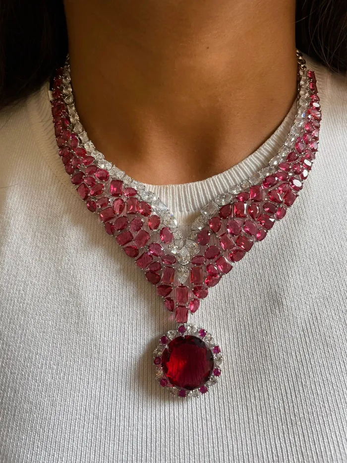 PRERTO ECOMMERCE PRIVATE LIMITED Necklaces Ramona Ruby Diamond Necklace Set Necklace Ring Bracelet Earrings