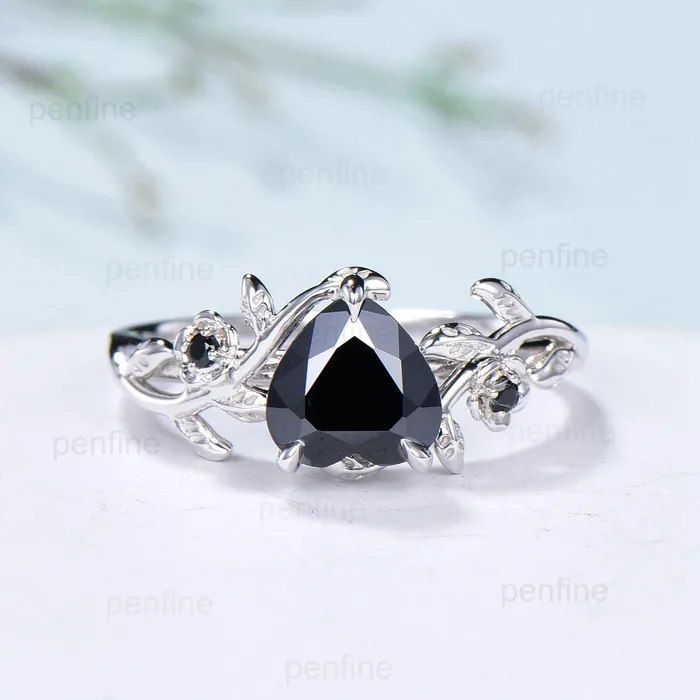 Rings PENFINE Leaf Twig Heart Shaped Black Moissanite Ring Floral Nature Inspired Engagement Ring Unique Branch Wedding Anniversary Ring Gifts for Women Rings PENFINE Leaf Twig Heart Shaped Black Moissanite Ring Floral Nature Inspired Engagement Ring Unique Branch Wedding Anniversary Ring Gifts for Women