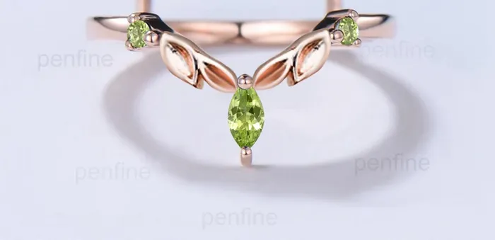 Vintage Citrine Peridot Wedding Band Ring Ladies Wedding Ring Women Unique Enhancer Stacking Bridal Matching Ring Rose Gold Anniversary Gift PENFINE Rings