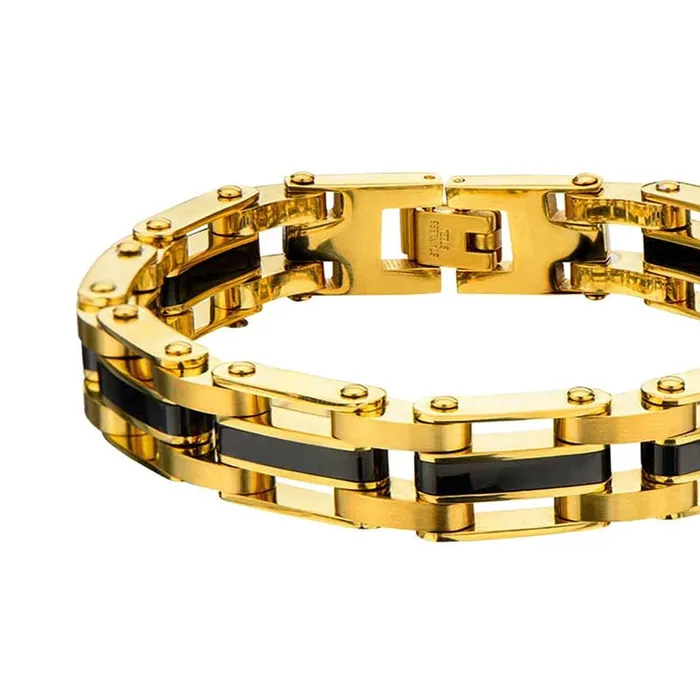 Bracelets INOX JEWELRY Black and Golden Tone Stainless Steel Macho Link Bracelet