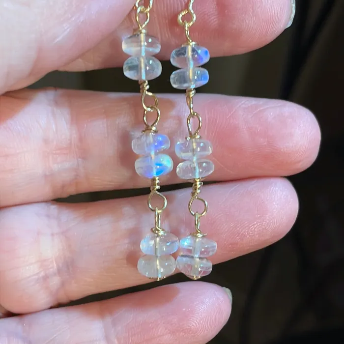 Earrings Moonstone Drop Earrings Gold Filled Handmade Vintage Paris Jewelry