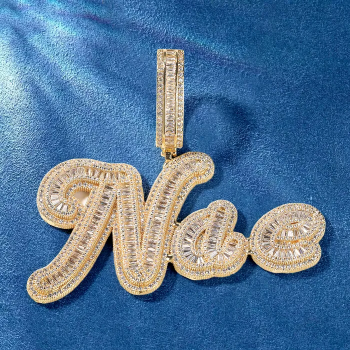IceZeusShop Necklaces Custom Baguette Cursive Letter Name Pendant