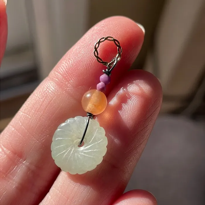 Jade Frilly Pendant Peach Moonstone and Charoite Sterling Silver Gold Filled Handmade Vintage Paris Jewelry Necklaces