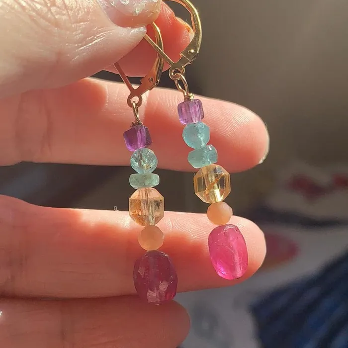 Love Vintage Paris Earrings Rainbow Gemstone Earrings Gold Filled Handmade