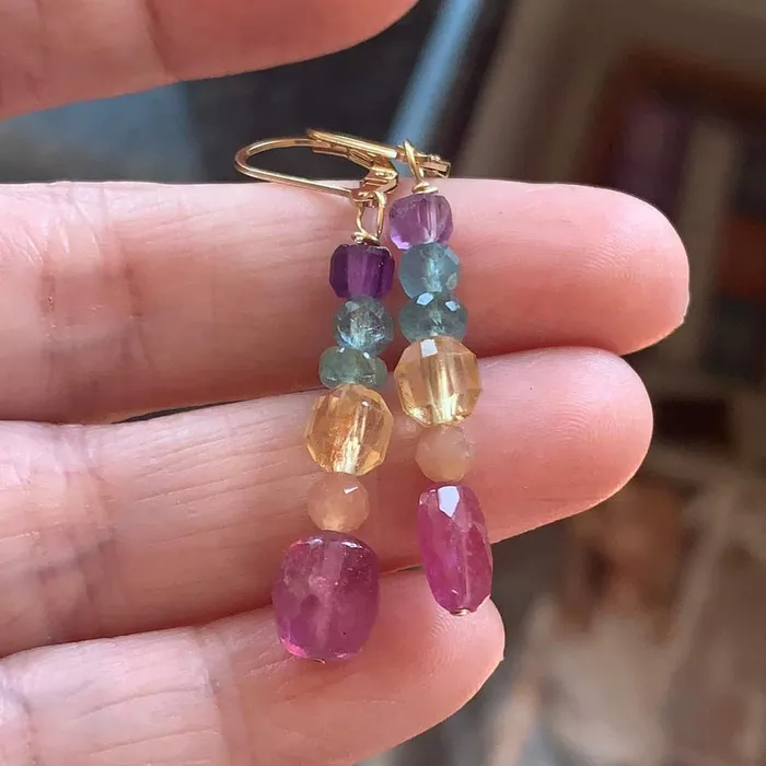 Love Vintage Paris Earrings Rainbow Gemstone Earrings Gold Filled Handmade