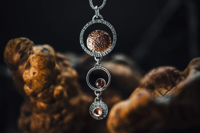 Necklaces The Sunstone Store Sterling Silver and Copper Oregon Sunstone Satellite Pendant
