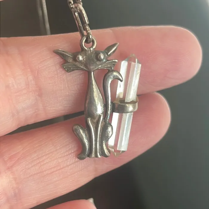 Vintage Paris Jewelry Necklaces Cat Crystal Pendant Sterling Silver Vintage
