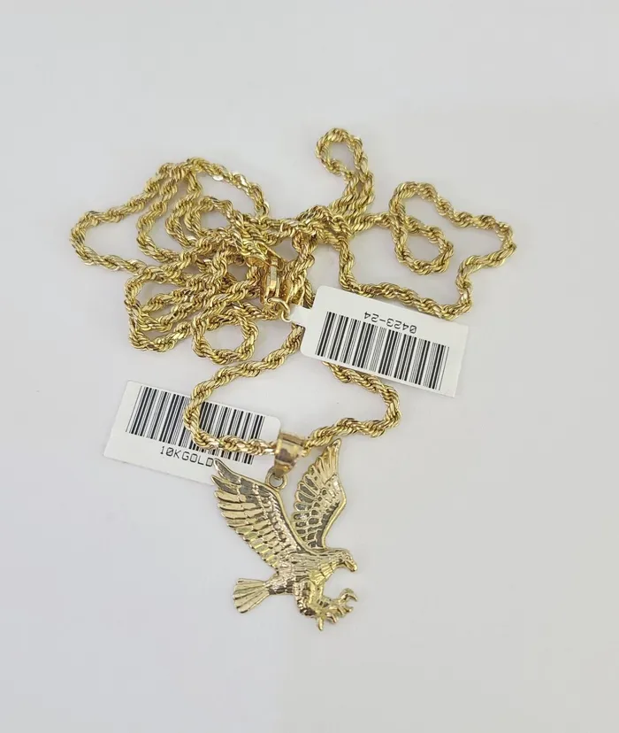 10k 25mm Rope Chain Eagle Pendant 1830 Yellow Gold Set Charm Necklace Gold and Diamond Necklaces