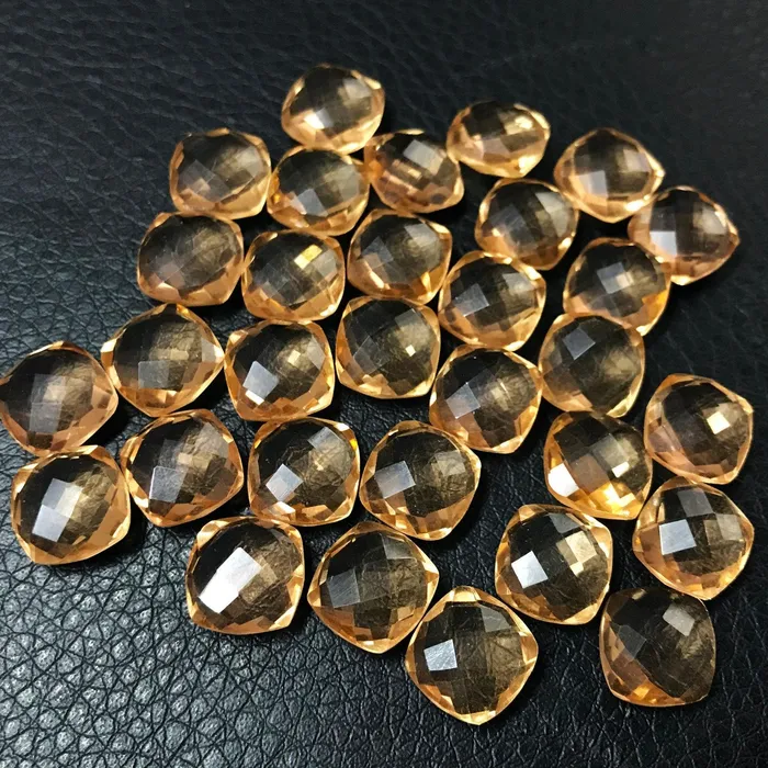 Beads Supplies USA Rings Champagne Quartz Faceted Checker Cushion Cut Gemstone Matching Pair 6pc 10mm