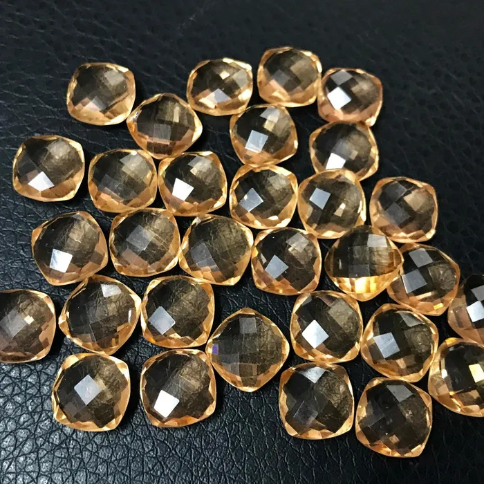 Beads Supplies USA Rings Champagne Quartz Faceted Checker Cushion Cut Gemstone Matching Pair 6pc 10mm