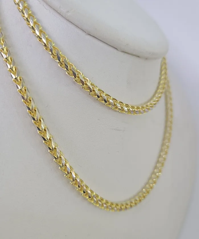 Globalwatches10 Necklaces Real 10k Solid Palm Chain Yellow Gold 4mm 1826Men Women Necklace Diamond Cut