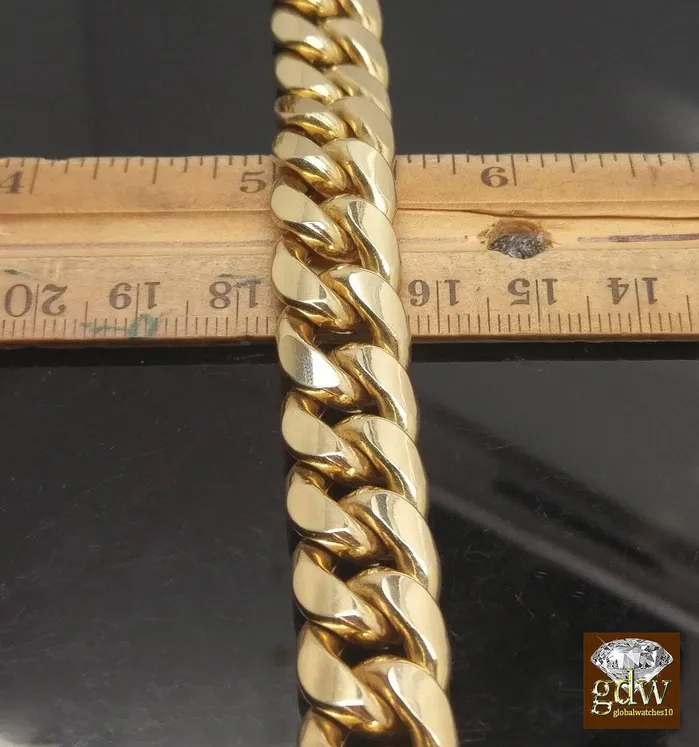 Gold and Diamond 10k Gold THICK Miami Cuban Chain 30inch 8mm Real 10k Genuine Gold Cuban PreStyled Sets