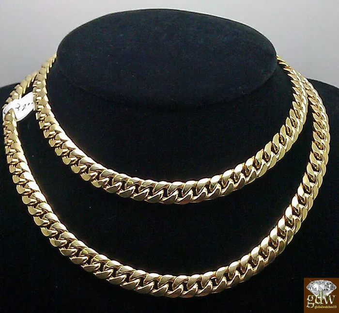 Gold and Diamond 10k Gold THICK Miami Cuban Chain 30inch 8mm Real 10k Genuine Gold Cuban PreStyled Sets