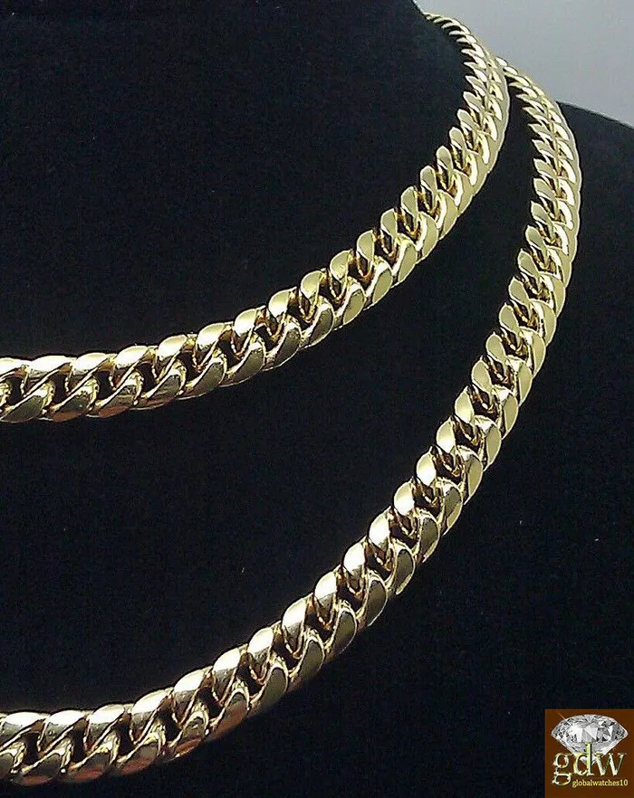Gold and Diamond 10k Gold THICK Miami Cuban Chain 30inch 8mm Real 10k Genuine Gold Cuban PreStyled Sets